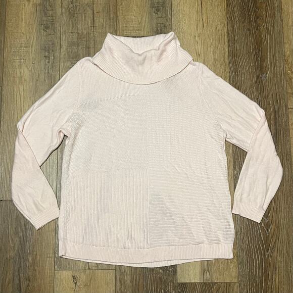 NWT Chico's Womens Cowl Neck Long Sleeve Ribbed Knit Sweater Sz 2 (L) Soft Pink - Picture 1 of 5